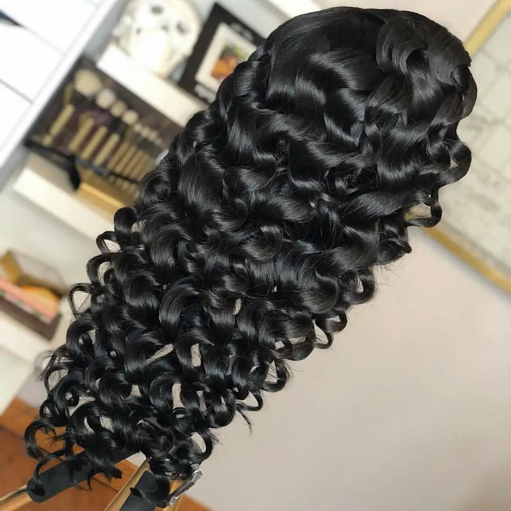 13*4 парики из натуральных волос на кружеве Remy Предварительно сорванные кудрявые человеческие волосы парик натуральный цвет для черных женщин
