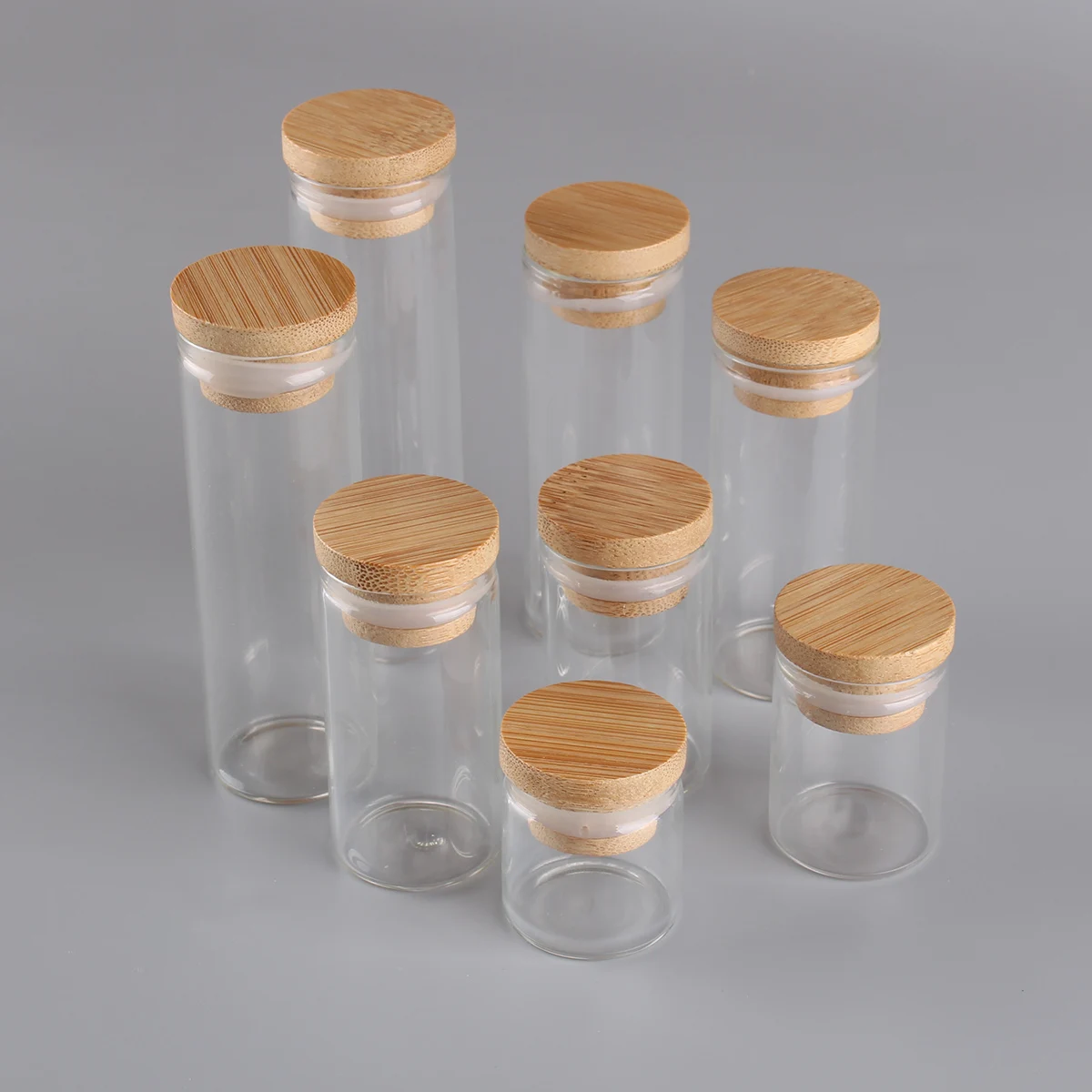 12pcs/lot 10ml 15ml 20ml 25ml 30ml 40ml 45ml 50ml 60ml Glass Empty Bottles With Bamboo Caps Spice Jars Glass Vessels DIY Crafts images - 6