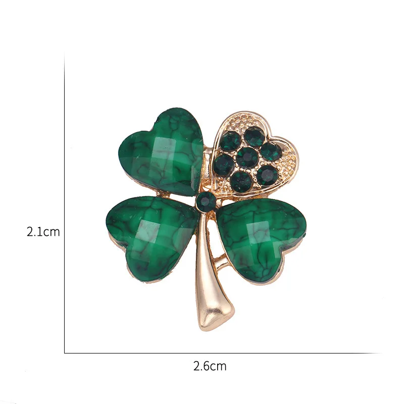 Light Green 4 Leaf Clover Crystal Irish Shamrock Brooch Lapel Collar Pins for Men or Women