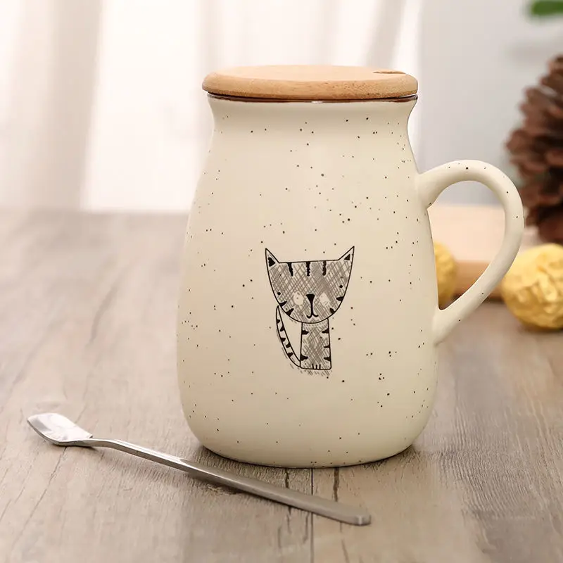 Термостойкая фарфоровая кружка с мультяшным рисунком 380 мл милая кошка