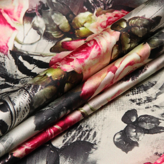 

PRINTED SILK STRETCH SATIN 118cm width 19momme Pure Silk Fabric With Spandex Silk Pants Fabrics
