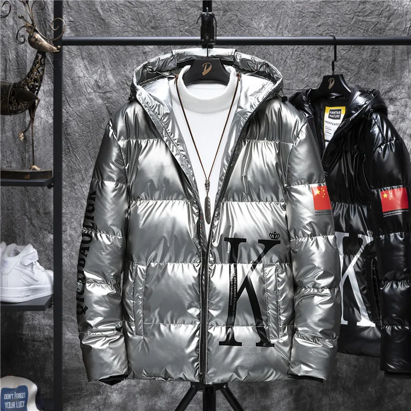 

WWKK 2020 New Bright Leather Winter Men Jacket Casual Parka Outwear Waterproof Thicken Warm Hooded Collar Outwear Coat