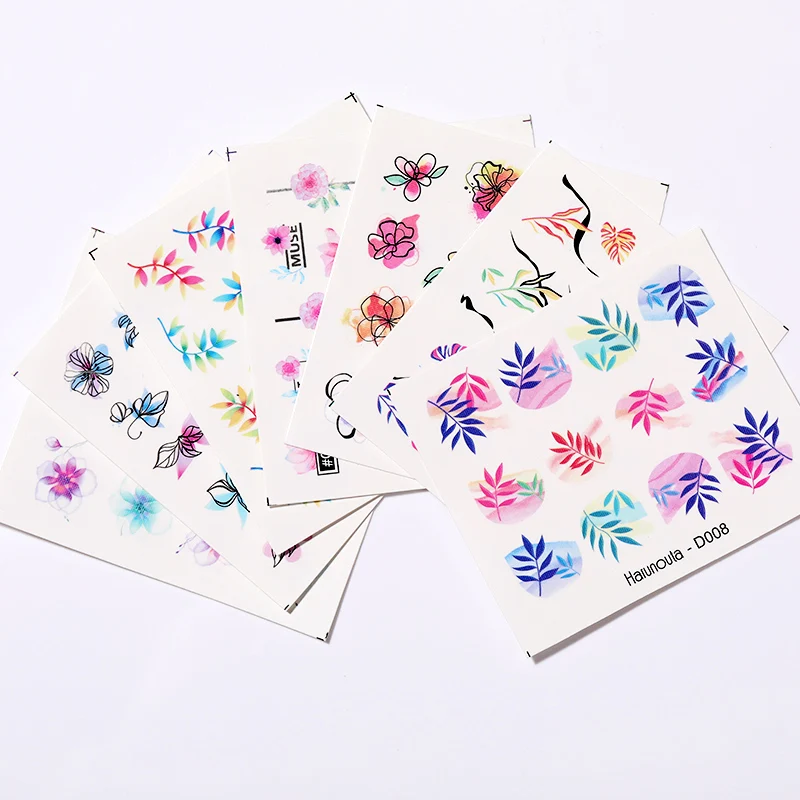12 листов с яркими весенними цветами лист ногтей Водные Наклейки Абстрактная