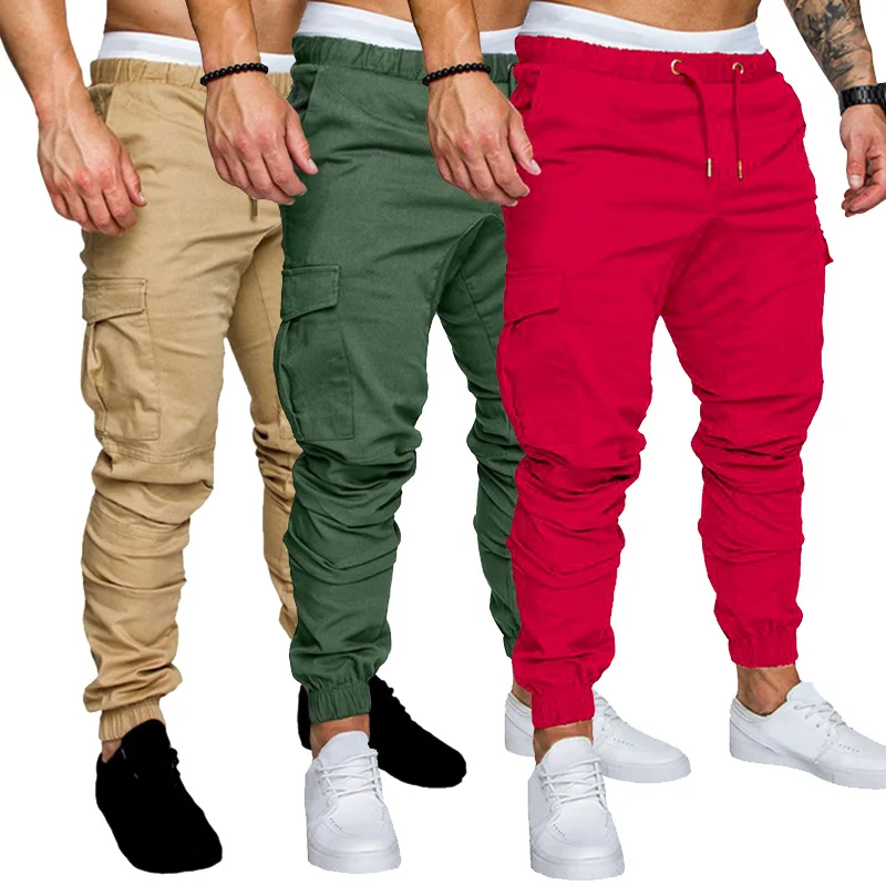 3PCS Ka Gr RedFK100 Новинка, повседневные штаны для бега, одноцветные, мужские хлопковые эластичные длинные брюки, pantalon homme, военные армейские брюки-карго, мужские Леггинсы - Цвет: 3PCS Ka Gr RedFK100