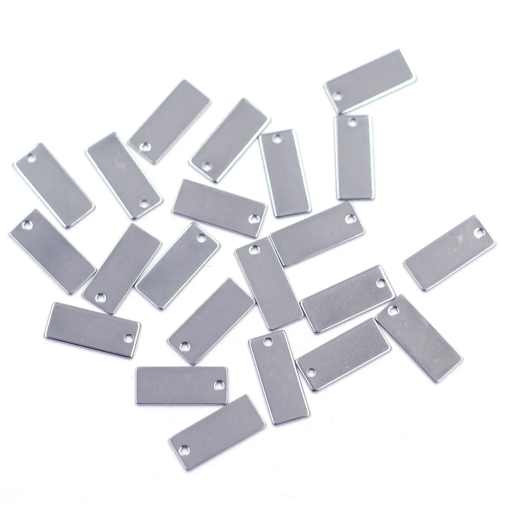 

20Pcs Pendants Stainless Steel Blank Stamping Tags Rectangle Silver Tone Jewelry DIY Making Findings Charms 21x9mm