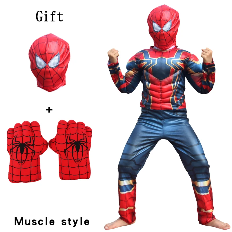 

Kids Super Heroes Costumes Muscle Spide With Mask Gloves Hulk Boy And Girl Halloween Carnival Birthday Party Wear Dress Up 3-14Y