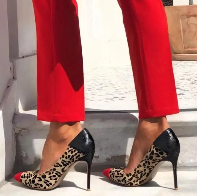 

New Arrivals Leopard Pumps Shoes Women Red Pointed Toe High Heel Banquet Dress Shoes Slip-on Women Banquet Pumps Plus Size 10