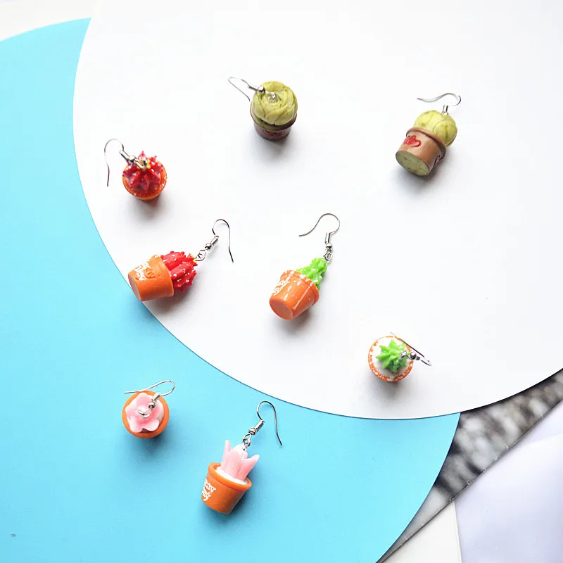 Korean Harajuku Cartoon Potted Earrings Resin Lovely Flowerpot Jewelry Summer Holiday Party Gift Cactus | Украшения и аксессуары