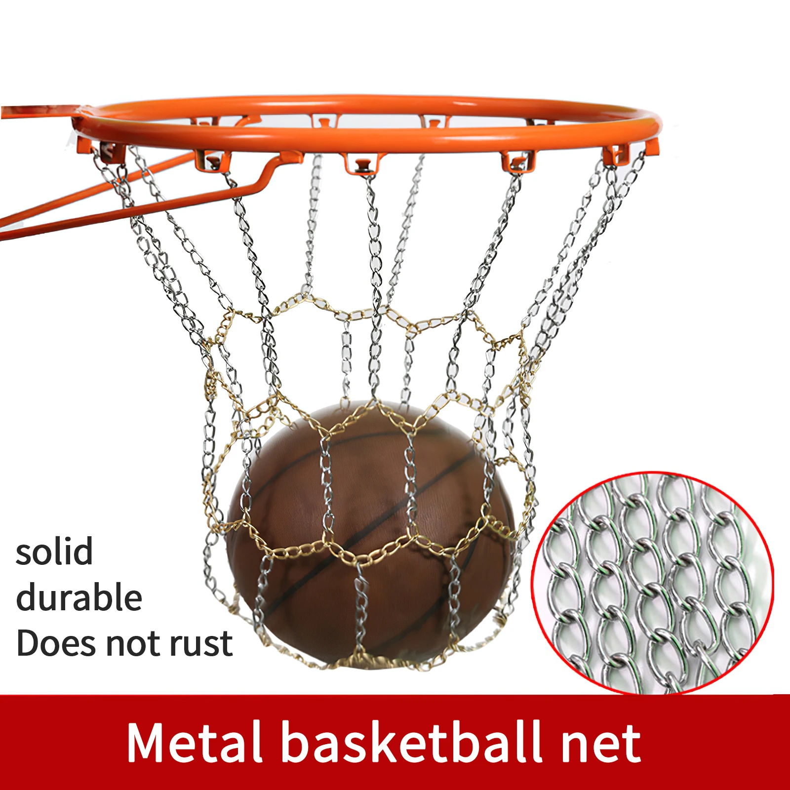 

Basketball Metal Chain Net Galvanized Metal Silver Rust-Proof Standard Basketball Accesorios Ball Rim Chain Net Heavy Duty