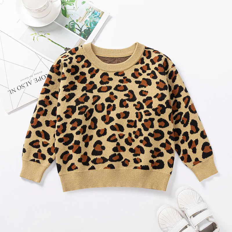 

Boys Girl Sweaters Leopard Shirt Tops Jacket Winter Autumn Long Sleeves Toddler Kids Spring Clothes Children's Clothing