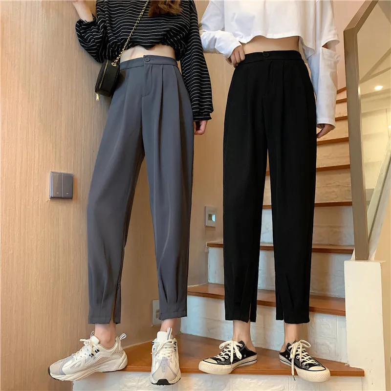 

Limiguyue Chic Casual Trousers Female Women straight suit pants OL Thin Solid Fashion Elegant Formal High Waist Harem Pants K383