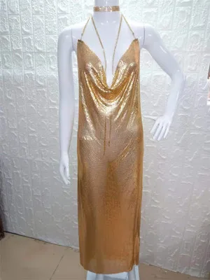 Женское платье макси с металлическими блестками золотое серебряное черное