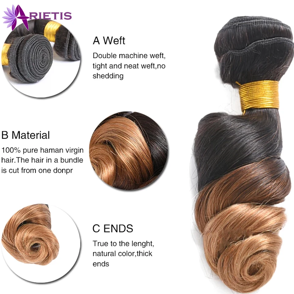 Пряди волос с эффектом омбре бразильские свободные волнистые волосы T1B/4/27 цветов