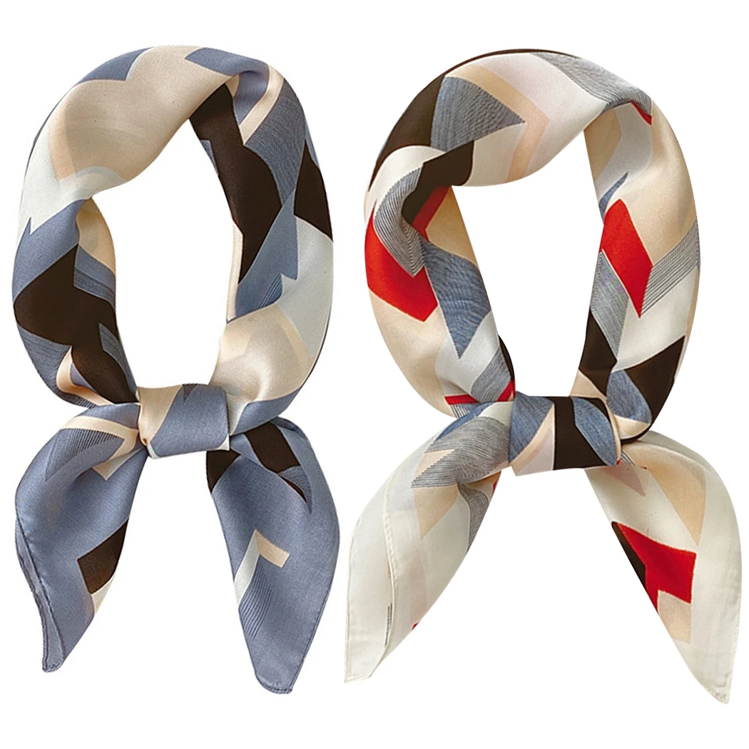 

2020 New 2pcs Women Silk Scarf Square Foulard Lady's Neck Hair Scarves Design Printed Head Kerchief Fashion Girl Hair Scarfs
