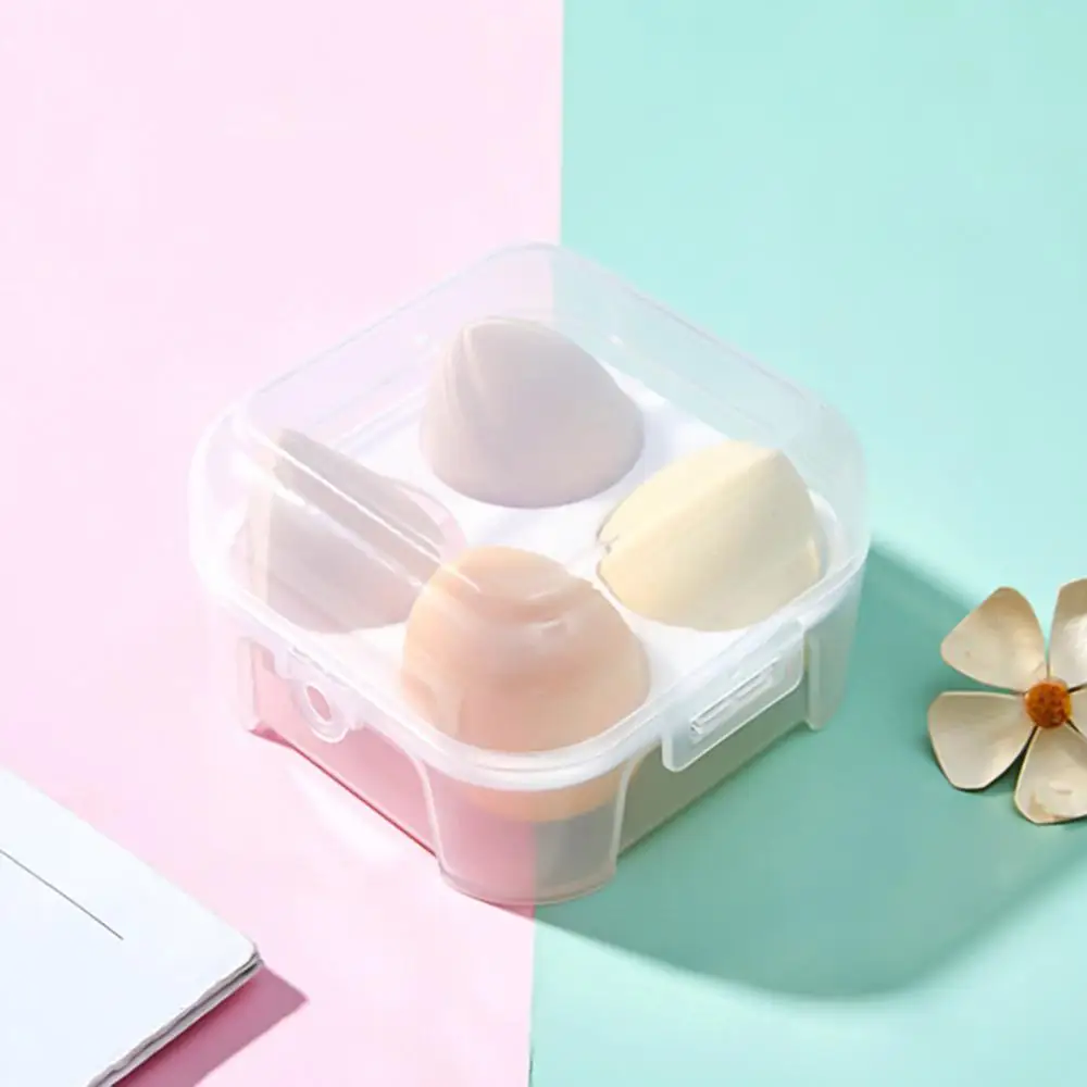

50% Hot Sale 4 Grids Makeup Eggs Storage Box Transparent Powder Puff Gourd Holder Container