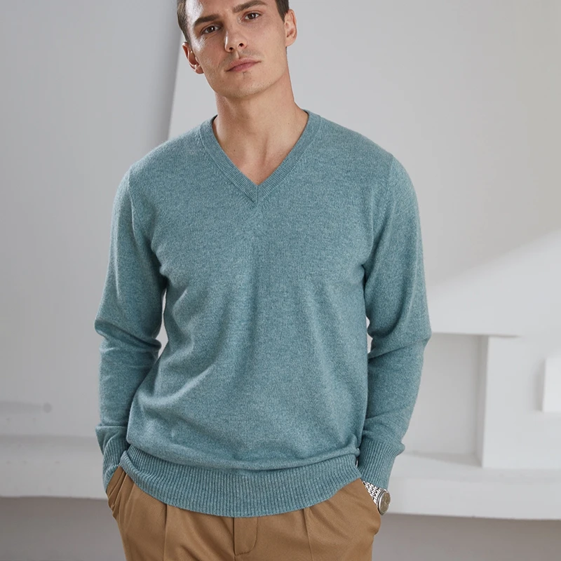 2021 Premium Menswear V-Neck Pullovers Winter 100% Pure Cashmere Sweaters  Knitted Woolen Clothes Hot Sale Standard Male Tops