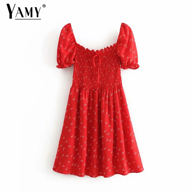 Женское пляжное платье с рукавами фонариками красное винтажное в стиле бохо