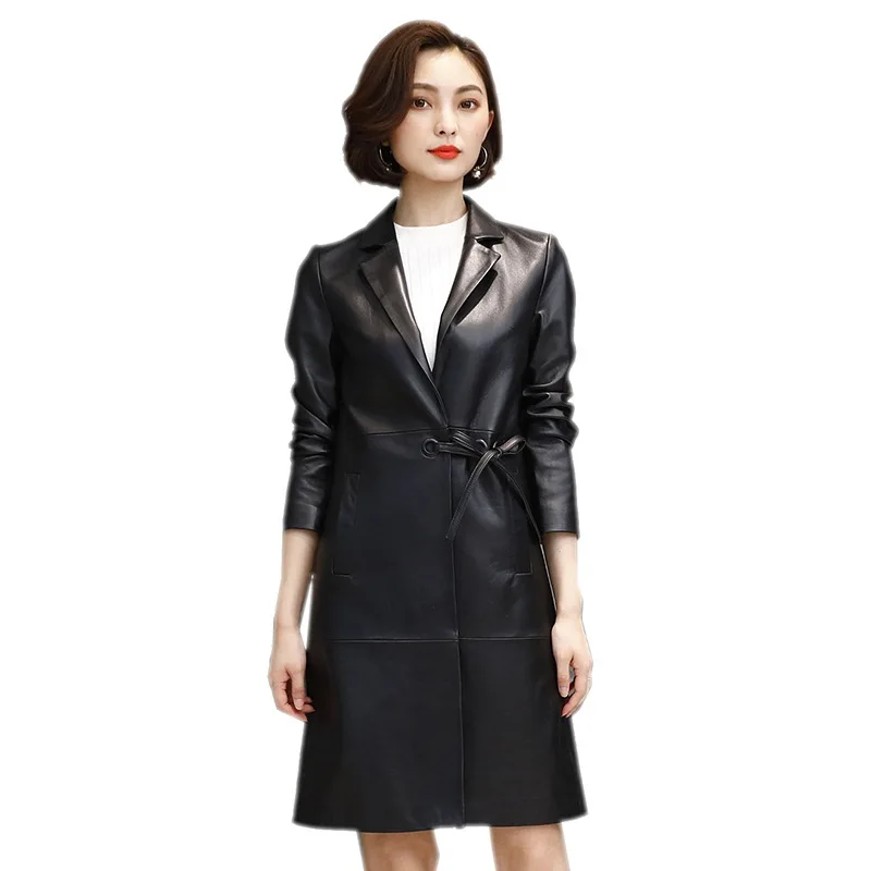 Женский Длинный блейзер из натуральной кожи демисезонная Ветровка овечьей F18J16051