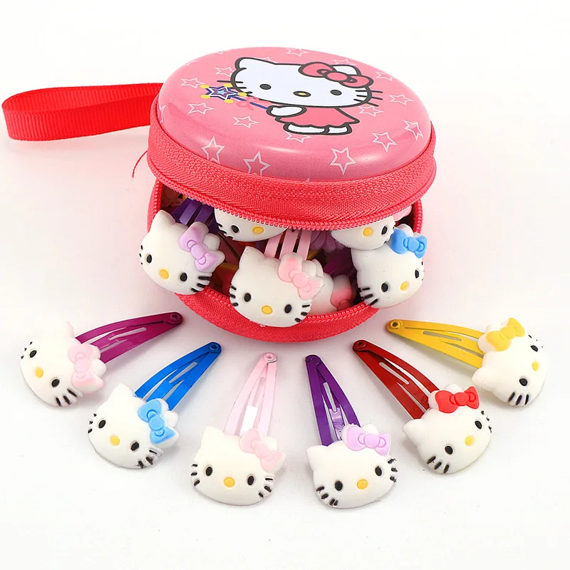 Милые детские аксессуары для волос hello kitty для девочек, детские заколки для волос с медвежонком и кроликом, эластичные резинки для волос с коробкой для хранения - Цвет: 20pcs Clips red