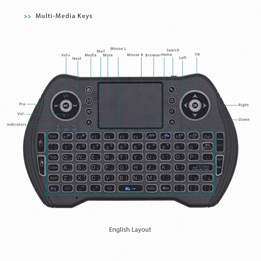 Арабская клавиатура с подсветкой 2 4 ГГц Беспроводная мини Air Mouse тачпадом для Android