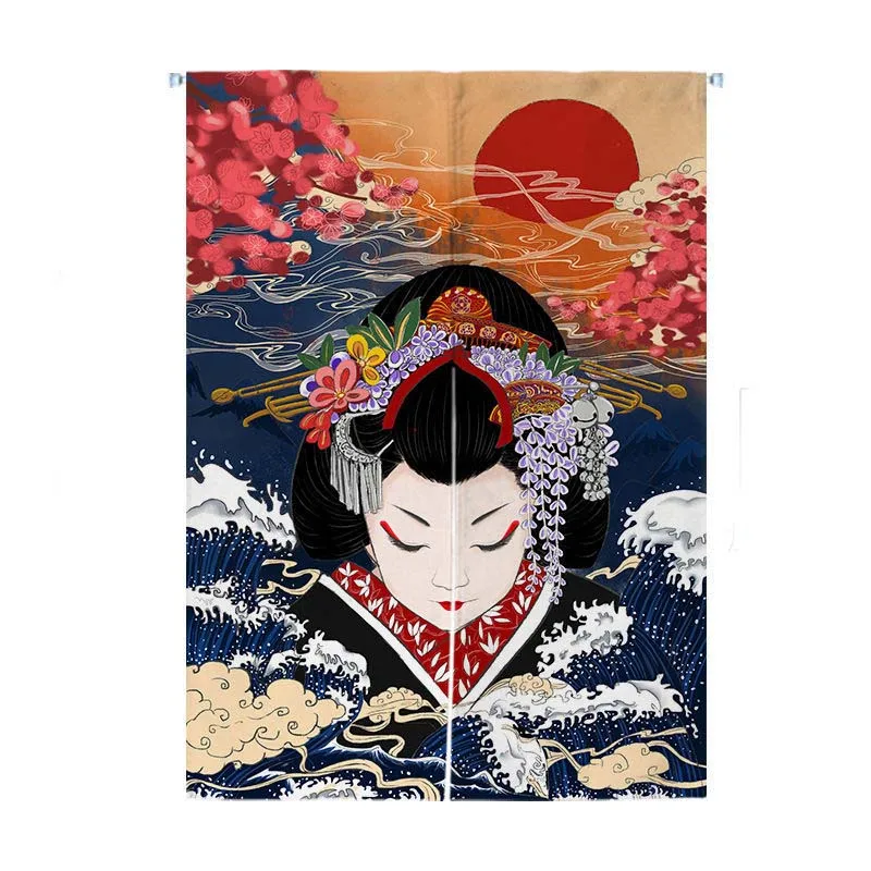 

Japanese Kimono Lady Door Curtain Fabric Partition Bathroom Sushi Hotel Home Kitchen Restaurant Biparting Open Screen Decoration
