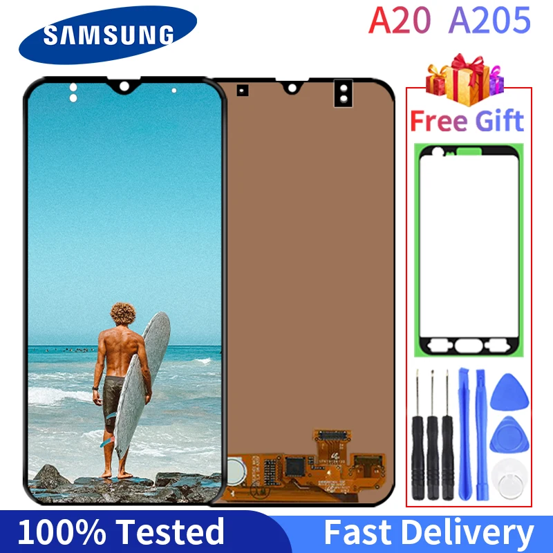 100% Оригинальный SUPER AMOLED ЖК-дисплей с рамкой для SAMSUNG Galaxy A20 A205 SM-A205F A205GN A205S A205Y
