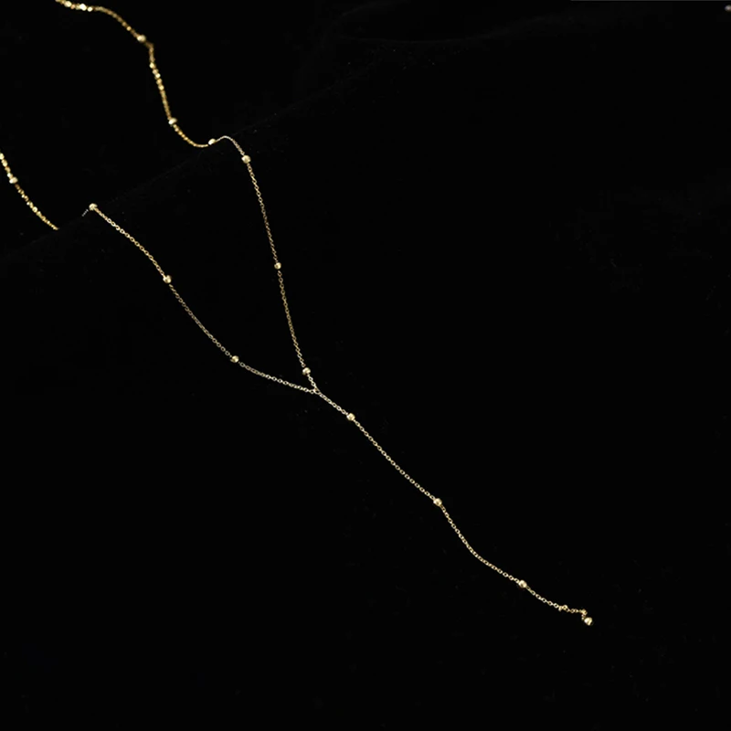 

925 Sterling Silver Round Bead Tassel Necklace New Female Summer Simple Clavicle Chain Long Geometric Chain Woman Custom Jewelry