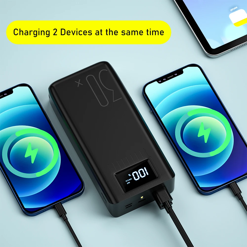 power bank 30000mah portable charger led digital display power bank external battery charger for iphone 13 11 samsung poverbank free global shipping