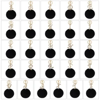 fashion letter keychain trendy creative black fluff 26 english letter initial diamond handbag keyring accessories for women