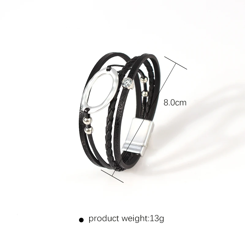 Браслет с овальной веревкой и магнитной пряжкой черный многослойный браслет