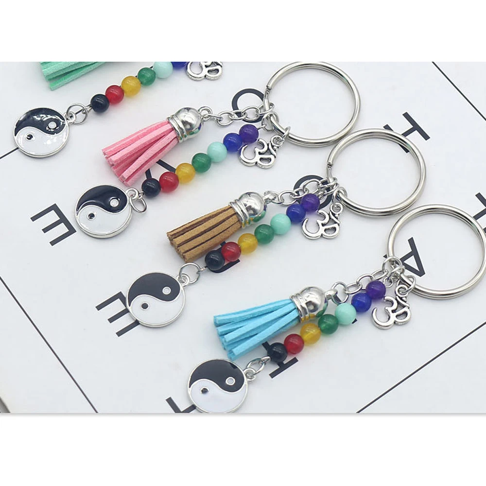 Модные 7 Чакр бусины подвеска-ом брелок для Ги йоги эмаль Taiji брелки ключей женщин