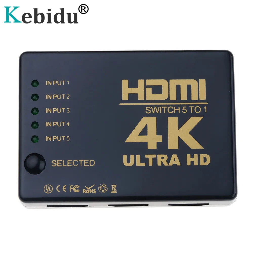 Kebidu Mini Switch 5 Port Input HDMI-compatible Splitter Switcher Box Selector 3D Format With IR Remote Control For PS3 HD DVD |