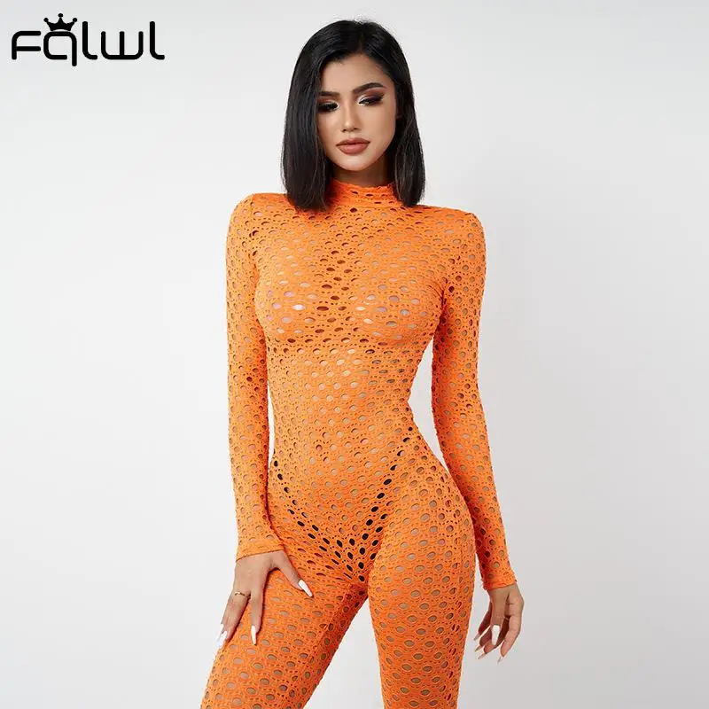 

Habbris Autumn Holes Orange Jumpsuit Women Turtleneck Long Sleeve Bodycon Jumpsuit One Piece Sexy Club Outfits For Women 2021