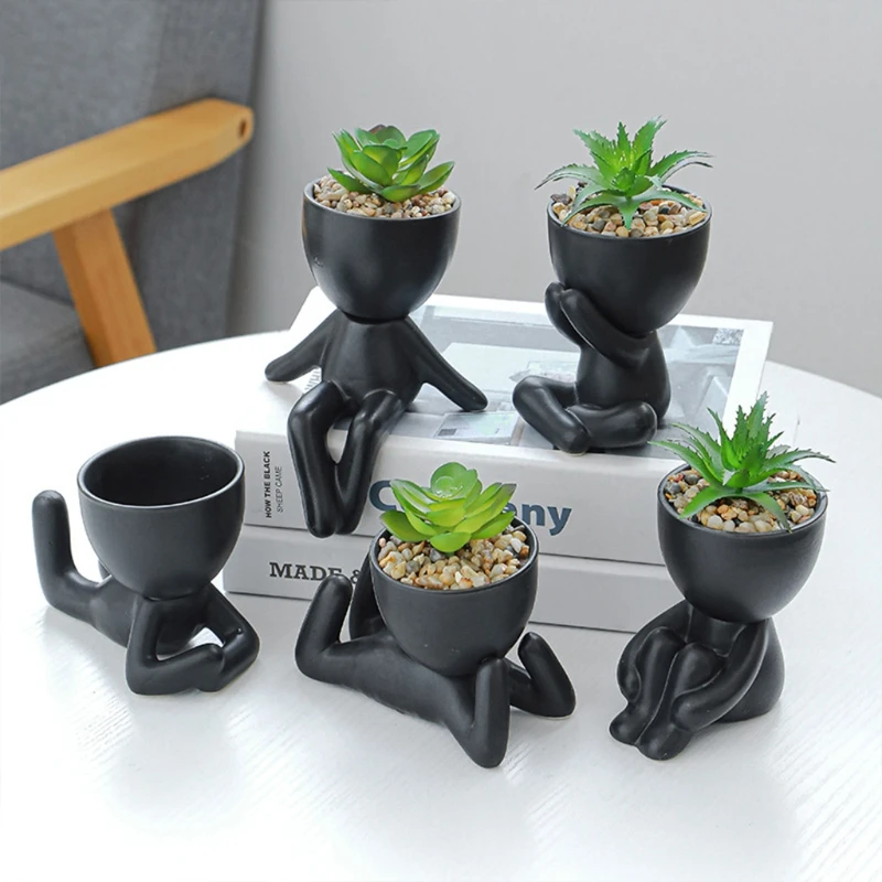 

Cute Humanoid Ceramic Succulent Cactus Bonsai Planter Pots Container Desktop Decor Flowerpot Water Storage Plant Home Garden