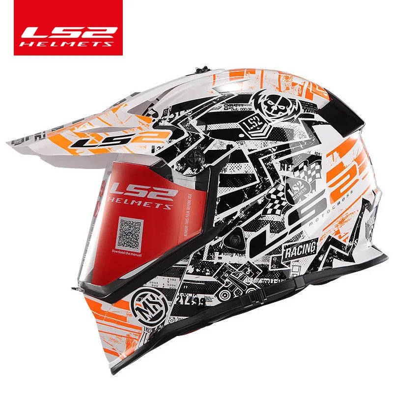white and orange LS2 Pioneer шлем для мотокросса с двойными линзами ls2 MX436 внедорожный мотоциклетный шлем capacete casco casque с sunshied - Цвет: white and orange