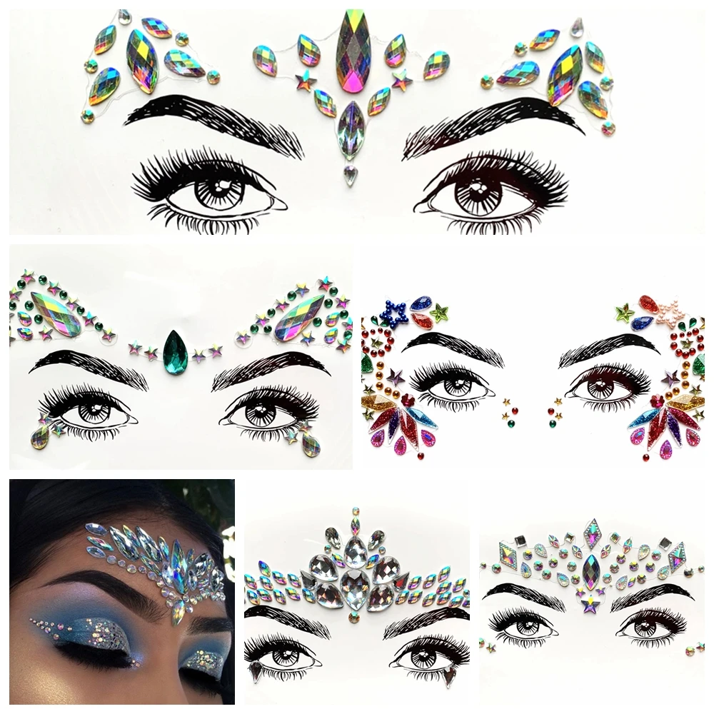 

Eyebrow Forehead Eyes Tattoos Sticker Flash Gems Face Decoration Crystal Diamond Eyes Jewelry Paste For Festival Prom Body Art