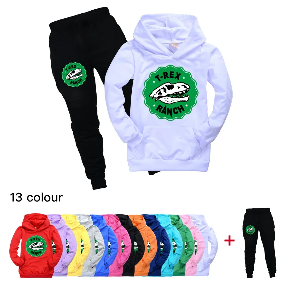 

Spring Children's Hoodie T Rex Ranch Boys and Girls Pocket Sweater + Casual Pants Set Fall Sweatshirt Set teen girls clothing