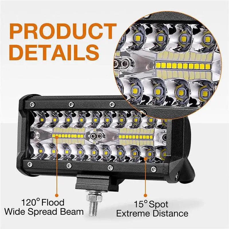 7inch 120W LED Work Light bar Lamp Car Driving Lights for Offroad Boat Tractor Truck 4WD 4x4 Motorcycle Ramp 12V 24V Fog - купить по