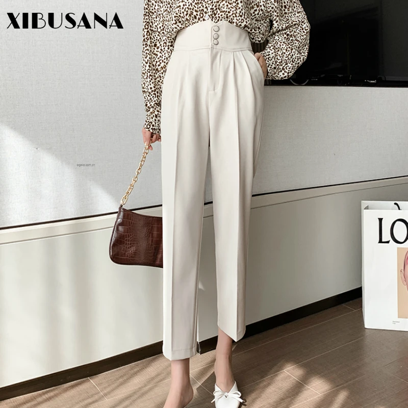 

Office Ladies Harem Pants 2020 New Spring Autumn High Waist Women Suit Pant Casual Female Long Trousers Spilt Straight Pantalons