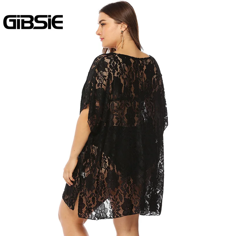 Женский прозрачный купальник бикини GIBSIE черный кружевной большого размера плюс