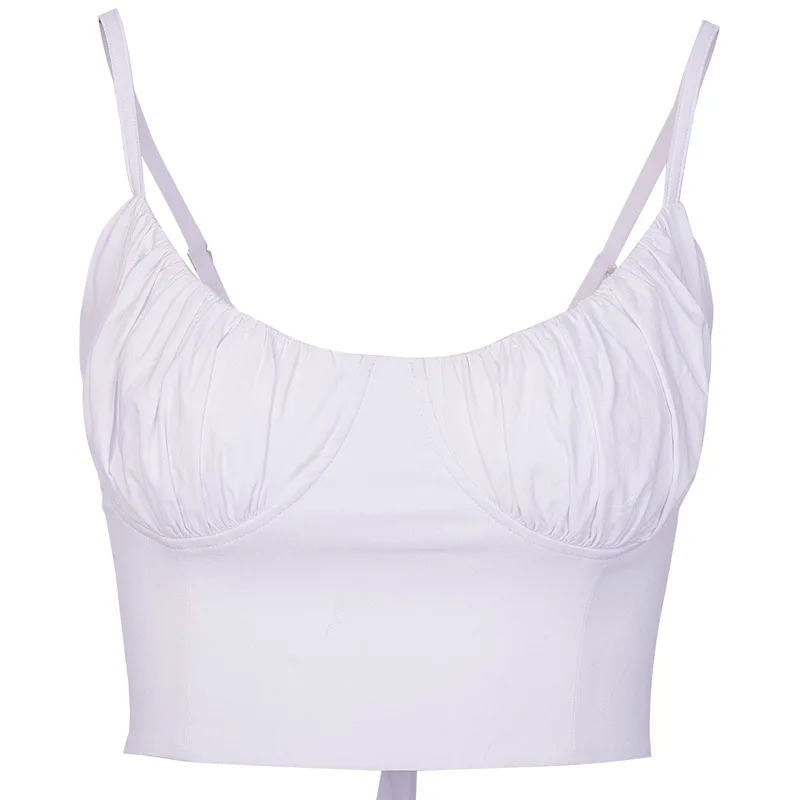 2019 Summer Camisole Women's Steel Ring Gathered Chest Emphasizing Back Bandage Cloth Tops | Женская одежда