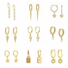 Женские серьги-кольца с подвеской в виде молнии и звезды