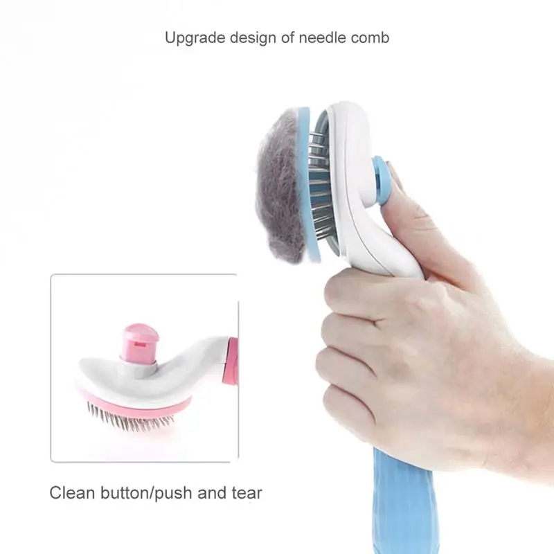 

Pet Massage Brush Dog Kitten Long Hair Removing Brush Self-Cleaning Slicker Comb for Loose Undercoat Household
