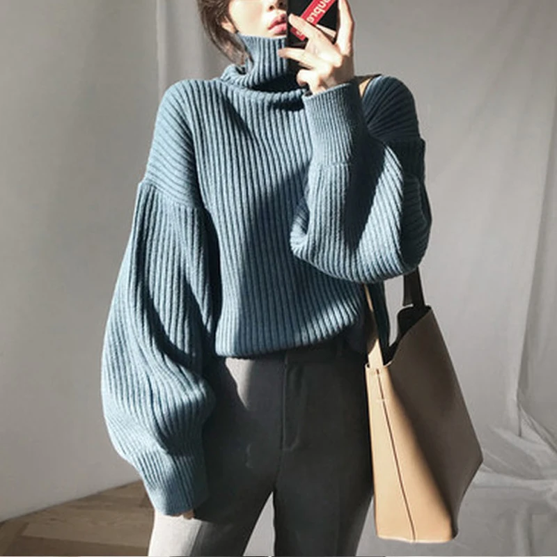 Свитер женский трикотажный с длинным рукавом однотонный в Корейском стиле