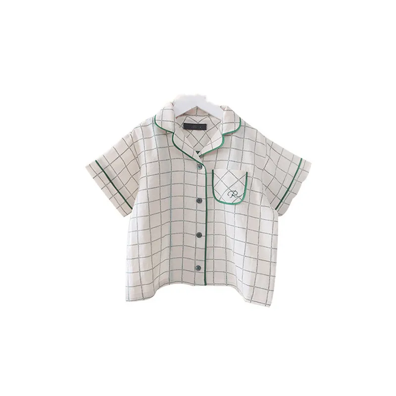 

Summer Sister Brother Dress Korean Version Lapel Beige Green Plaid Shirt Shorts Girl Suspender Dress Bow Ruffle Decoratin 21 NEW