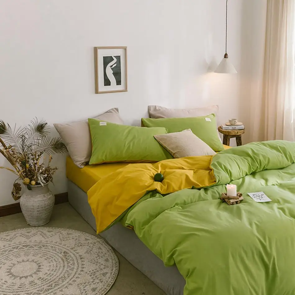 

Dansunreve Grey/Green Bedding Set 3/4pcs High Quality Quilt Cover Bed Sheet for Home Pillowcase Duvet Case Flat Sheet Sets