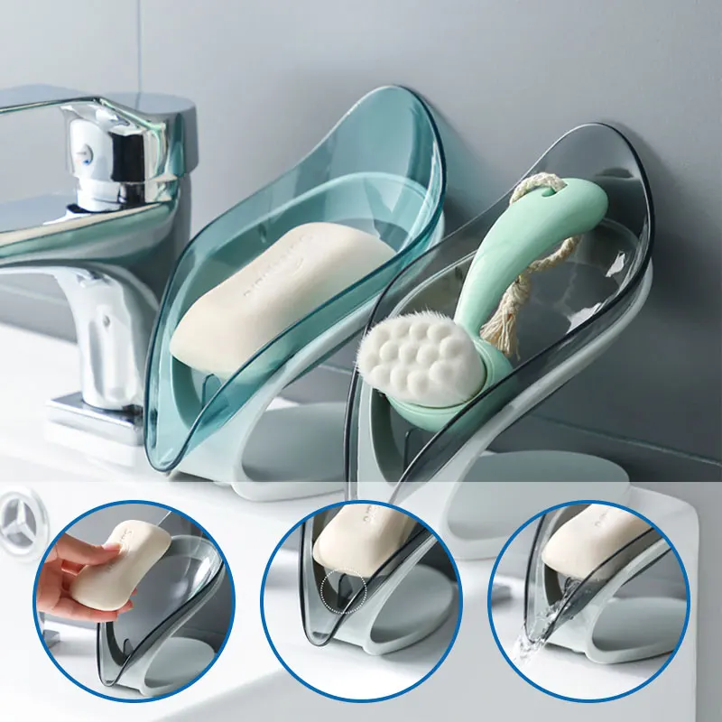 

Leaf Shape Bathroom Shower Soap Plastic Transparent Soap Box Drain Soap Holder Dish Box Storage Plate Tray Bathroom Supplies