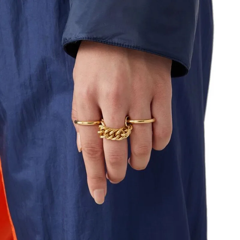 Дизайнерское высококачественное кольцо цепочка золотистого серебристого цвета