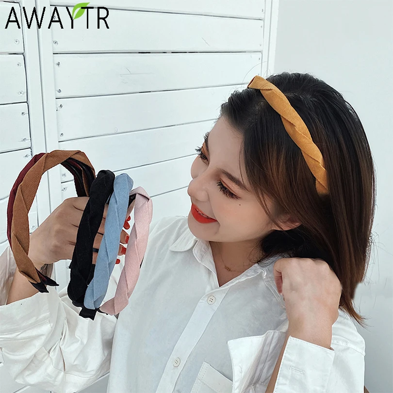 AWAYTR резинки для волос с узлом однотонные Цвета крест повязка на голову женская