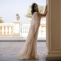 fashion white celebrity dresses overlay pearls beadings floor length night gown arabia women formal prom dress custom made